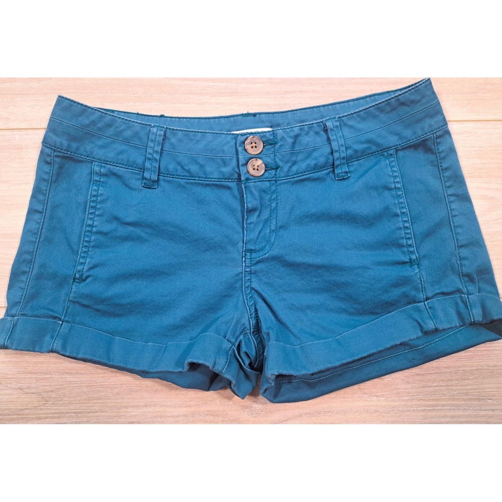 Express Womens Teal Blue Low Rise Cuffed Chino Shorts Size 2 Stretch 508779